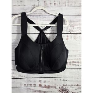 LIVI By Lane Bryant Front Zip Racerback Black Sports Bra Women's Size 46DD